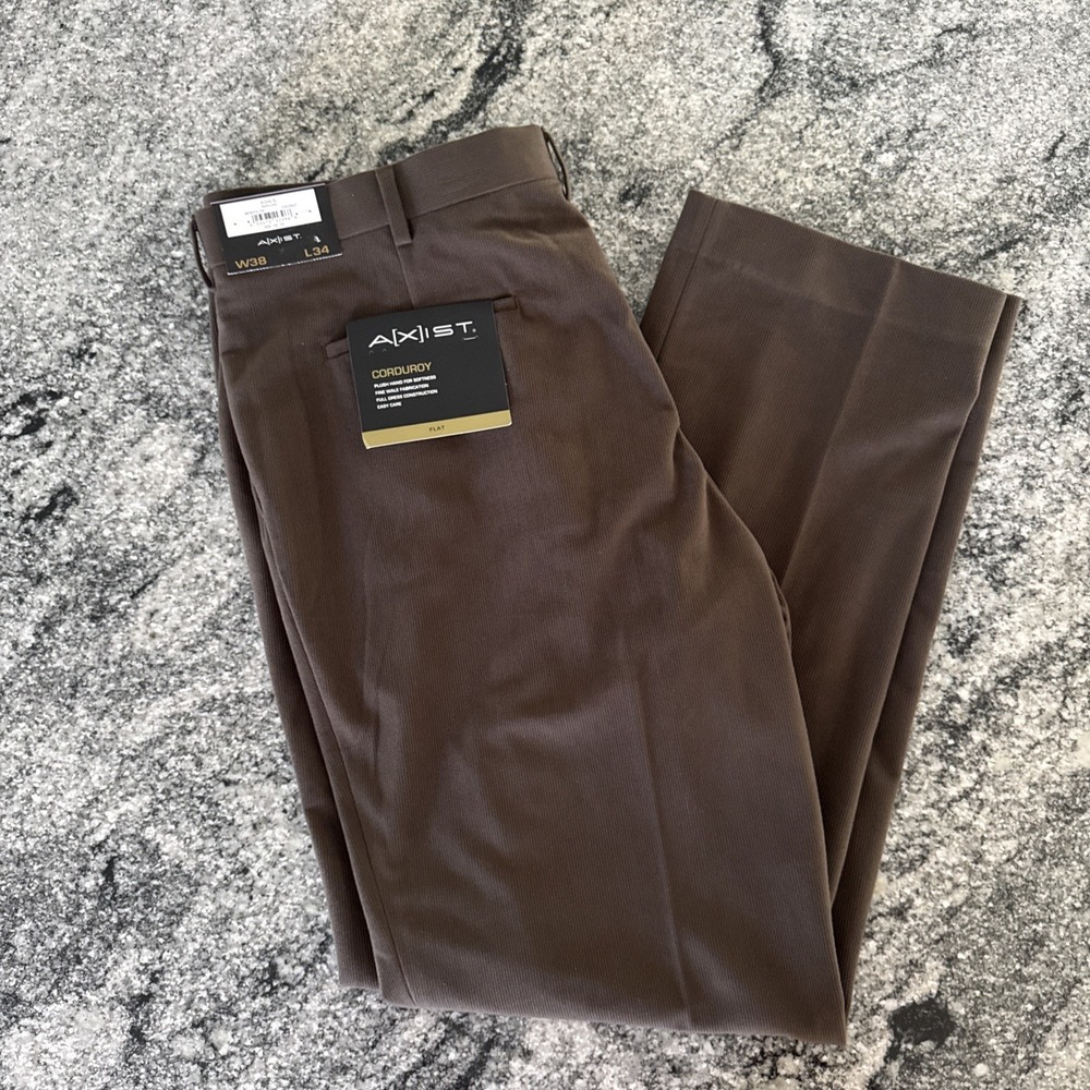 AXIST 38 x 34 Coconut, Brown Corduroy Dress Pants Men's Flat Front NWT #276
